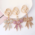 Fashion Glitter Rhinestone Crystal Cute Bowknot Keychain Metal Enamel Sparkling Bow Pink Ribbon Designer Kawaii Key Chains Bling