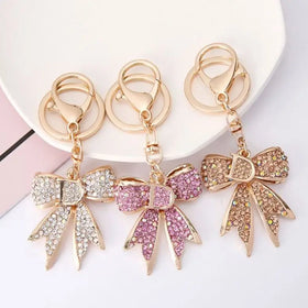 Fashion Glitter Rhinestone Crystal Cute Bowknot Keychain Metal Enamel Sparkling Bow Pink Ribbon Designer Kawaii Key Chains Bling
