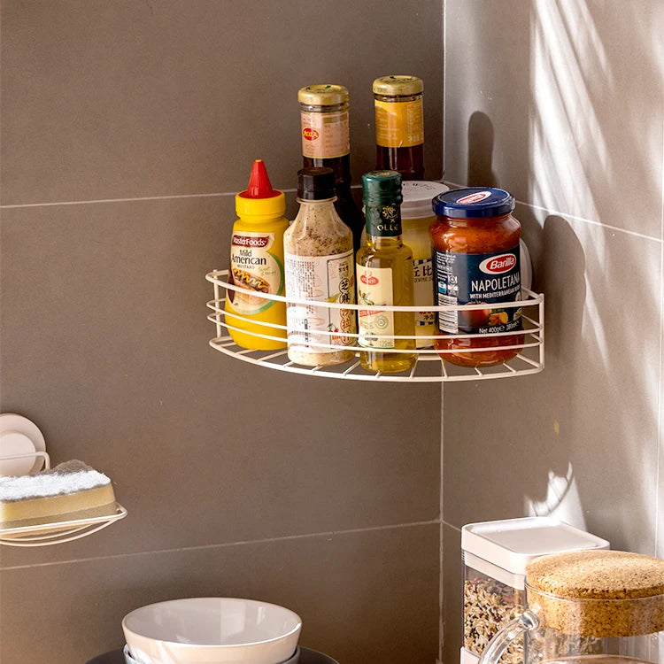 TAILI Heavy Duty 10KG Vacuum Suction Cup Hanging Kitchen Storage Corner Shelf Household Kitchen Storage Rack