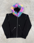 Customized Street Wear Oversized Blank Detachable Sleeve No String Cotton French Terry Zip up Faux Fur Hood Jacket Hoodie Men