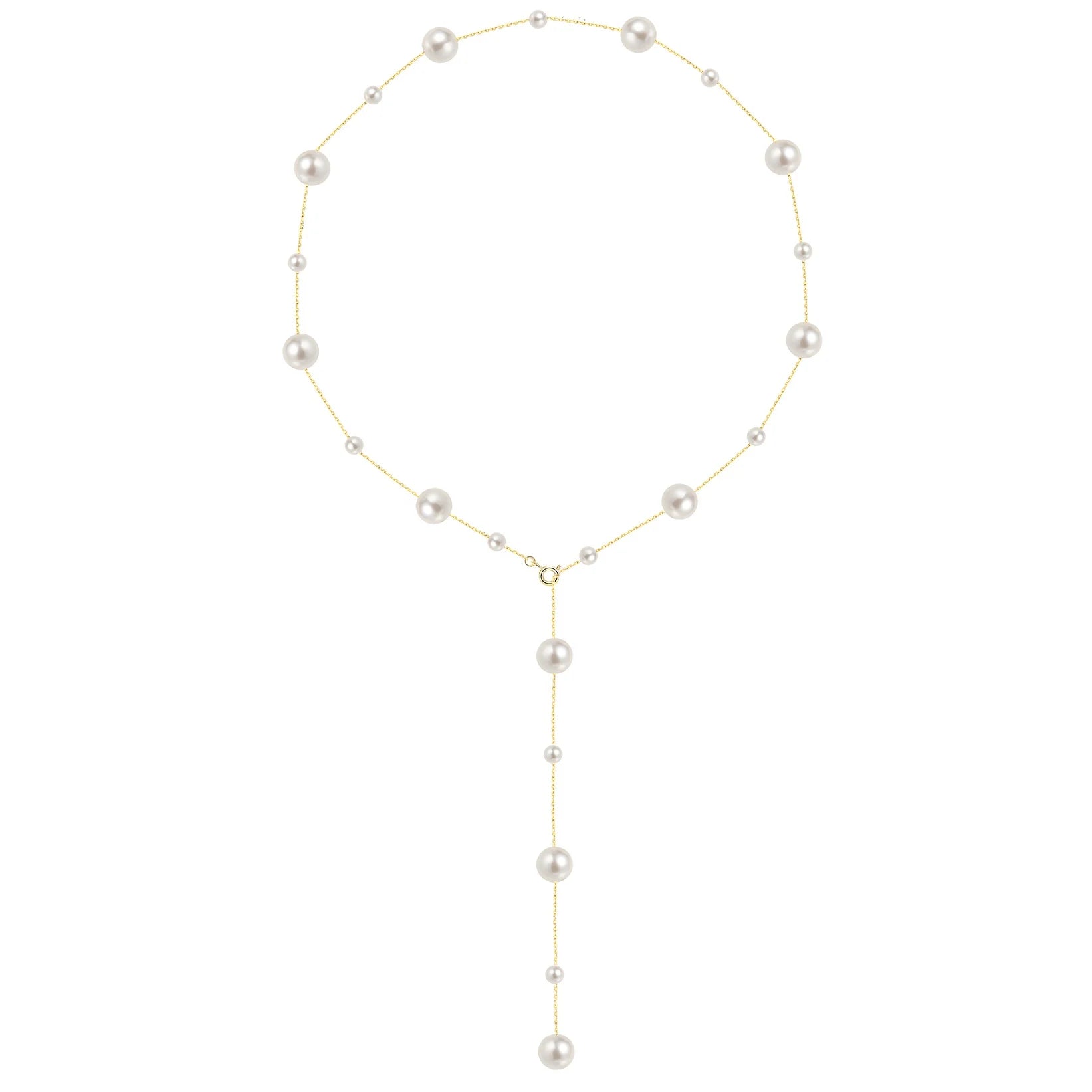 Fashionable and Versatile 55cm Long S925 Silver 14k Gold Plated Bright White Pearl Necklace Women Jewelry Gifts