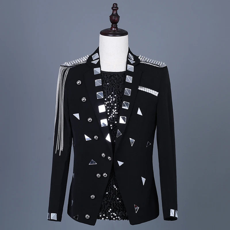 Men Gogo Singer Coat Punk Stage Blazer Men Shiny Glitter Sequin Mens Suit Jacket Single Button Party Dance Singer Costume