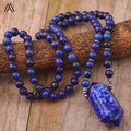 Double Point Lapis Lazuli Mala Necklace  32" Round Beads Healing Chakra Necklaces for Men Jewelry