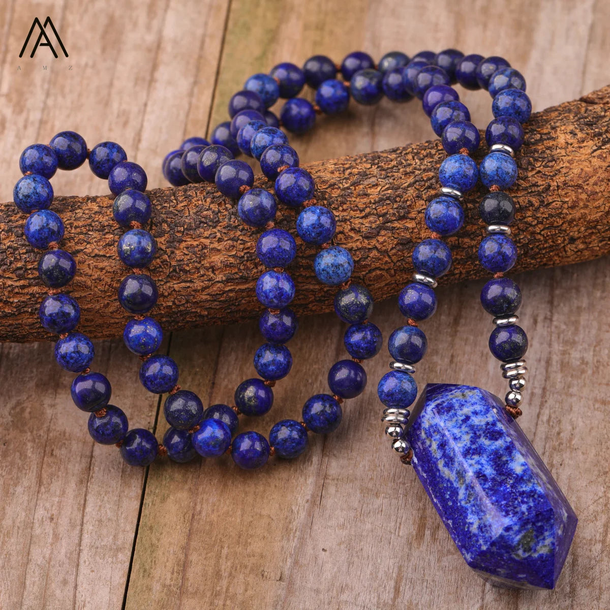 Double Point Lapis Lazuli Mala Necklace  32" Round Beads Healing Chakra Necklaces for Men Jewelry