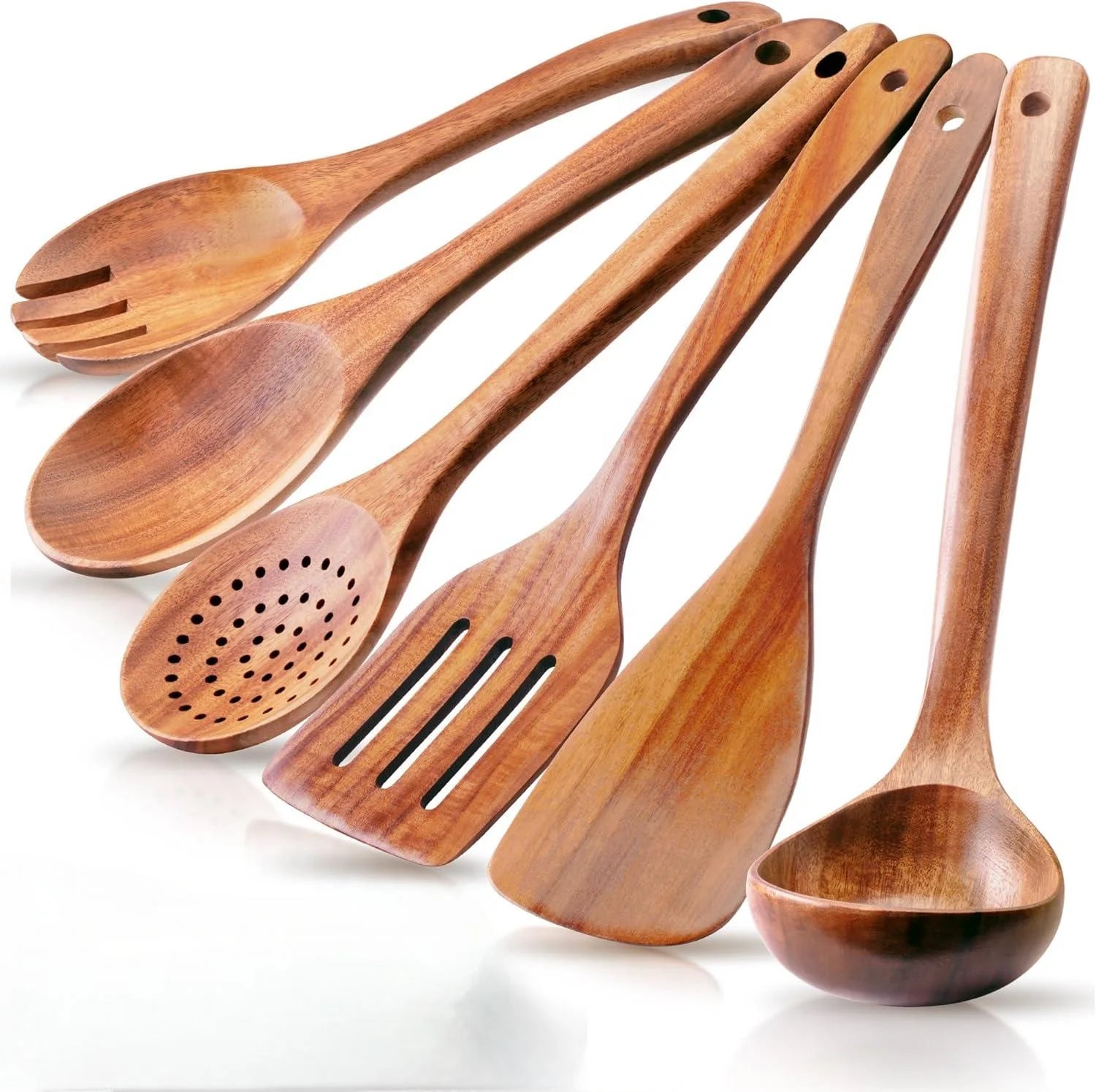 Hot Non-Stick Kitchen Natural Teak Wood Utensil Set for Cooking Tools Wood Spoons for Kitchen Nonstick Wooden Utensils Set