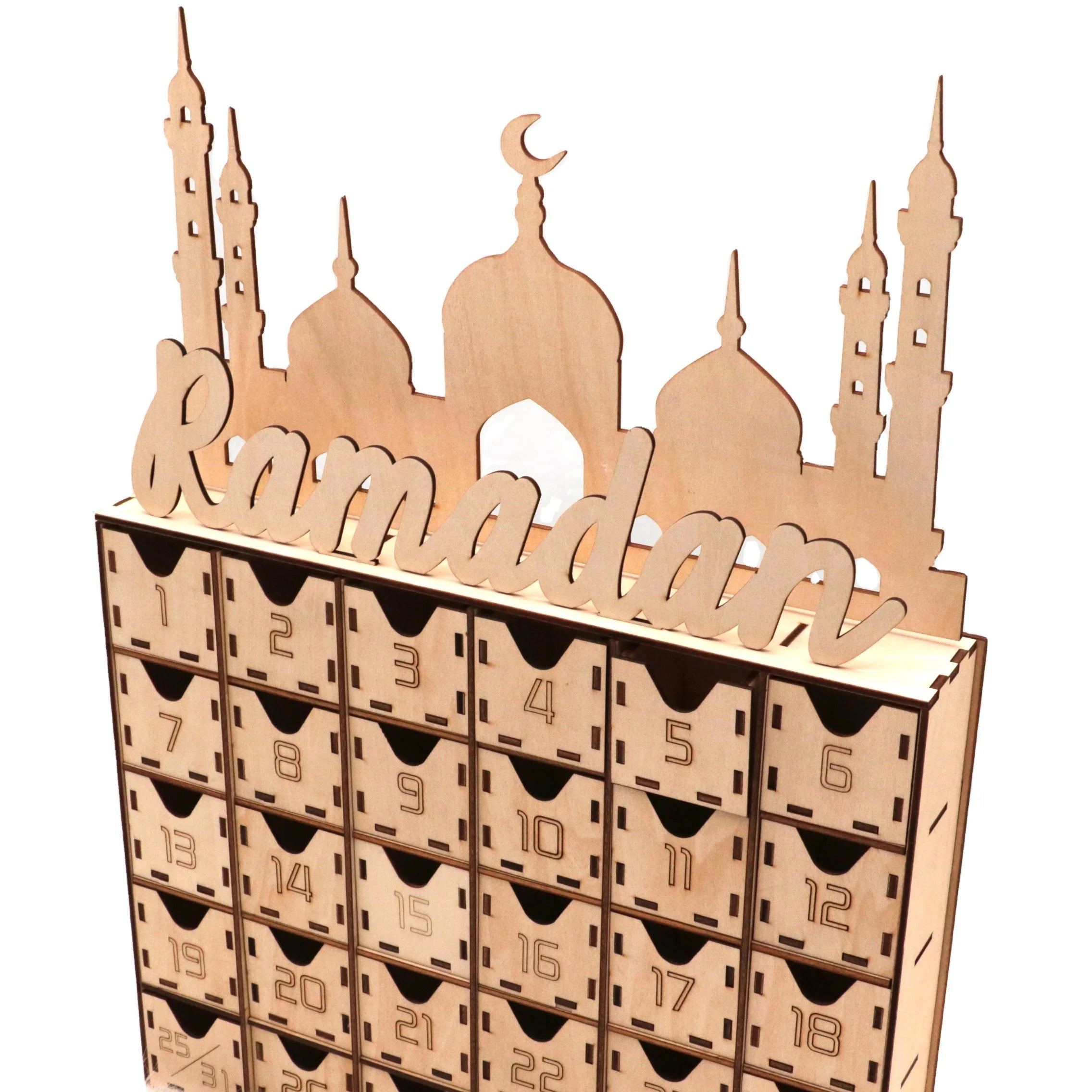 Ew DIY Wooden Ramadan Calender Box Elegant Eid Mubarak Decorations for Home & Office Muslim Holiday Lanterns Gift Box Supplies