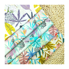 Low MOQ Woven Poplin Lightweight Organic Eco-Friendly Tropical Leaves Printed 100% Cotton Fabric for Girls Boys Summer Shirts