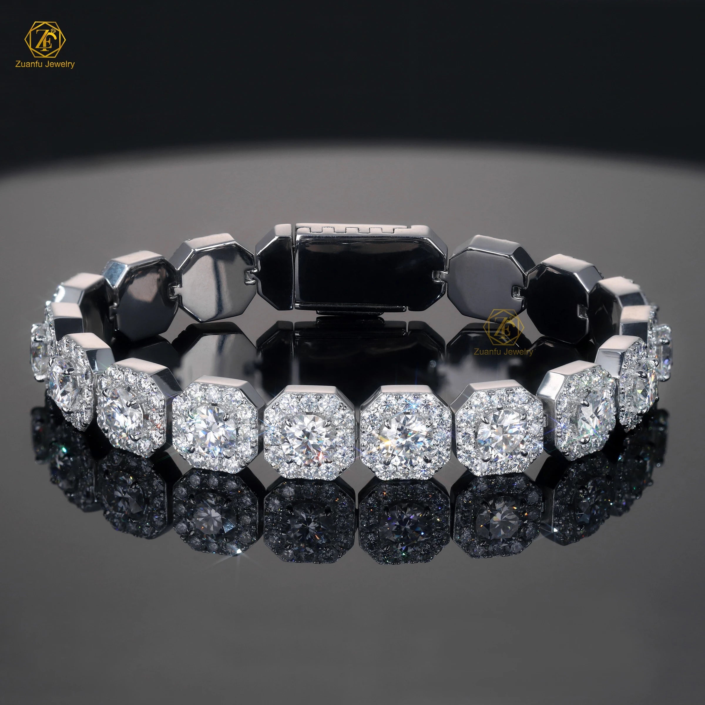 High-End 925 Silver D VVS1 Moissanite Tennis Bracelet 11mm Square Shape 6.5mm Moissanite Cluster Hip Hop Style 6.5mm Bracelet