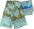 New Stock Nigerian Guipure Lace Fabric in Light Blue Floral Ankara/Wax Print Pattern 3D Lace with a Matching Scarf Fabric Piece
