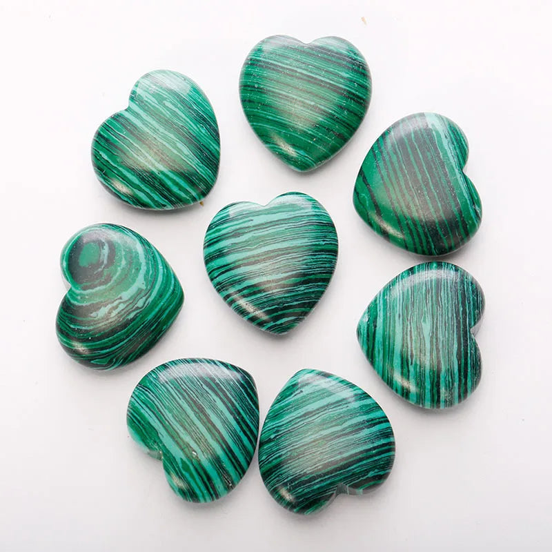 HZ 7 Pcs/set Chakra Yoga Healing Energy Natural Heart Shaped Massage Gemstones Crystals Quartz Malachite Heart
