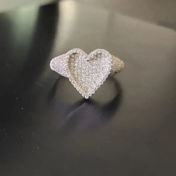 925 Sterling Silver Elegant Fashion Pave CZ Diamond Large Heart Ring