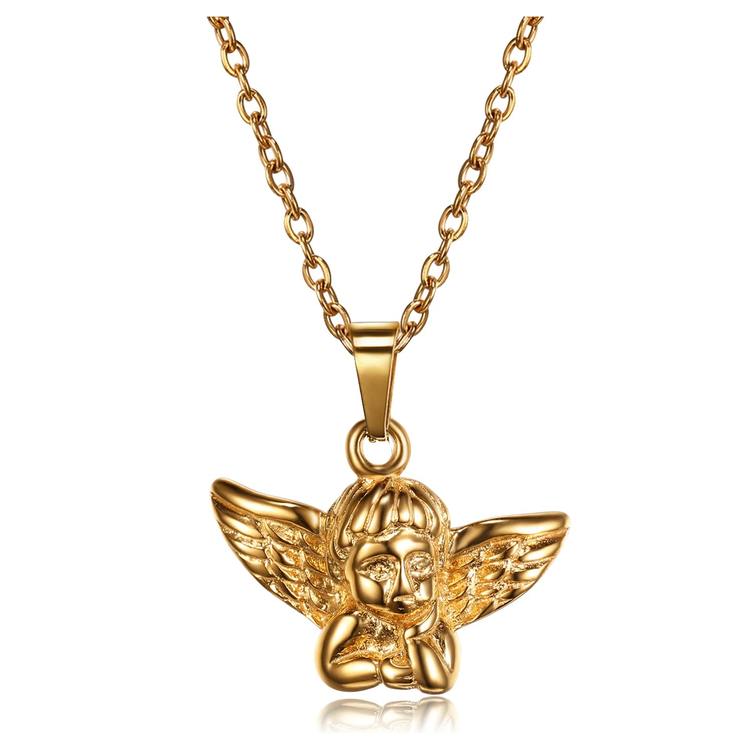 Cute Cupid Angel Necklace Waterproof 18k Gold Angel Wings Pendant Stainless Steel Crafted Peace Guardian Angel Necklace