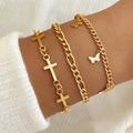 Punk Gold Color Bracelet for Women Cross Chain Butterfly Pendants  Charm Summer Bracelets Set Fashion Jewelry Gifts