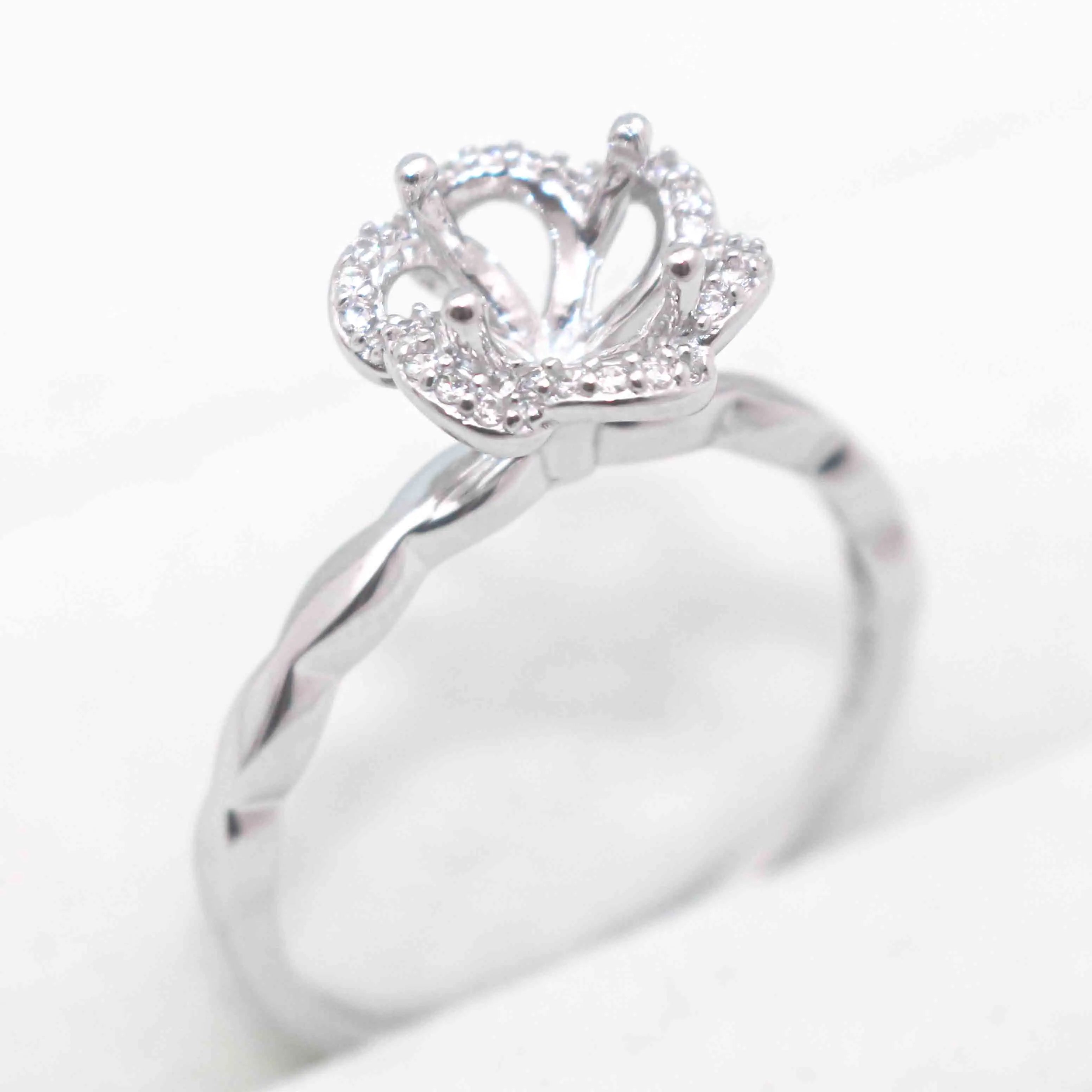 Sterling Silver 6.5mm/1CT Semi Mount Ring Frame Blank Claws Setting Holder Without Main Stone for Moissanite Diamond DIY Inlay