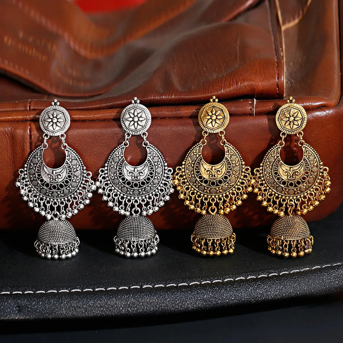 Vintage Women's Big Gold Color Earrings Turkey Bijoux Indian Jewelry Hollow Earrings Ethnic Tribe Bells Fashion Jewelry