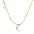 MICCI PVD 18K Gold Plated Stainless Steel Jewelry White Shell Moon Charm Pendant Necklace With Beads Chain