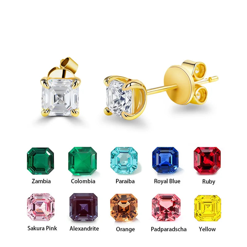 Starsgem 7*7mm Asscher Cut Lab Grown Sapphire Earring Stud Classic Style 14k Gold Diamond Earring Stud