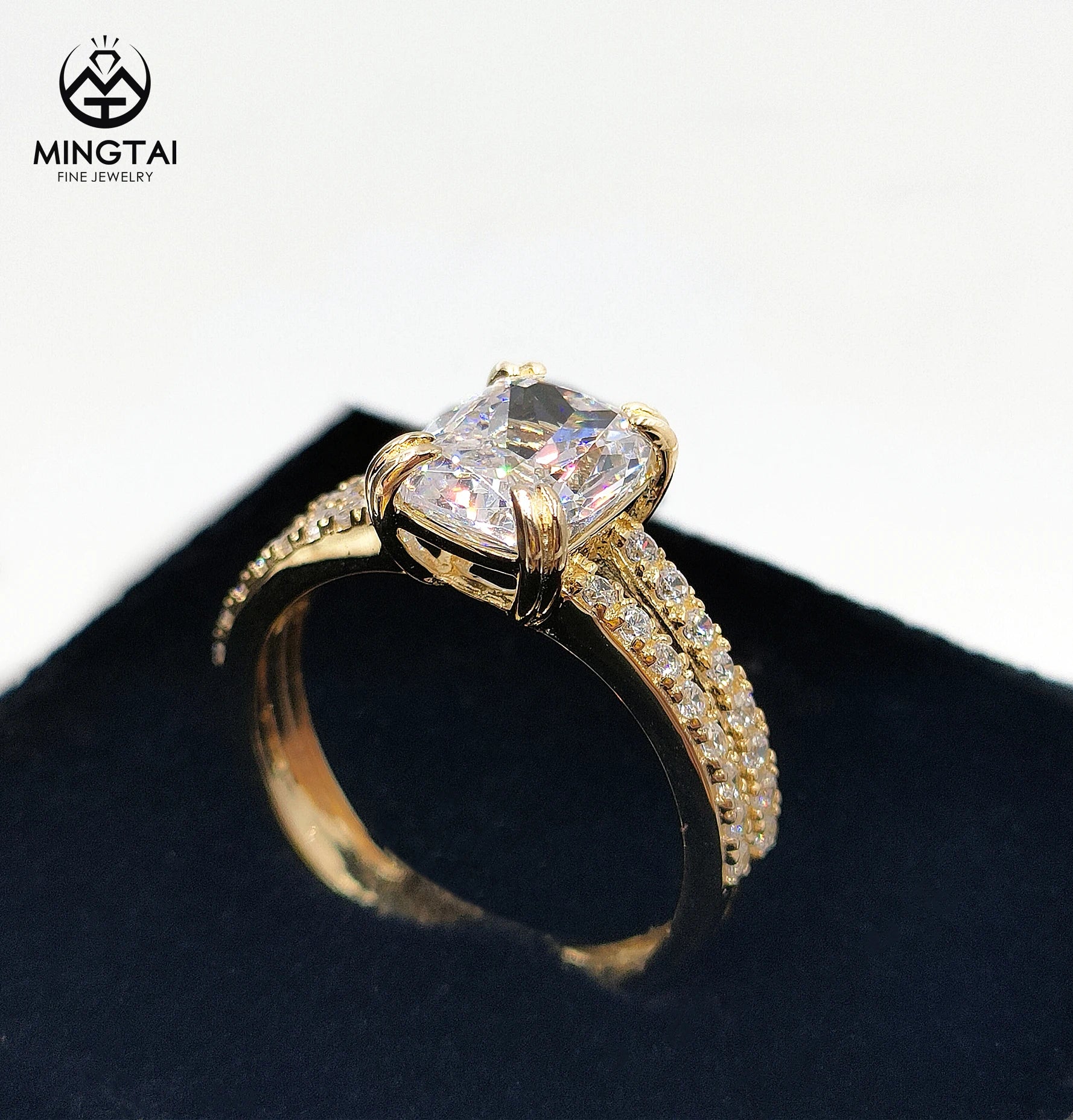 Rose Gold CZ Ring Real White Gold Engagement Rings for Women