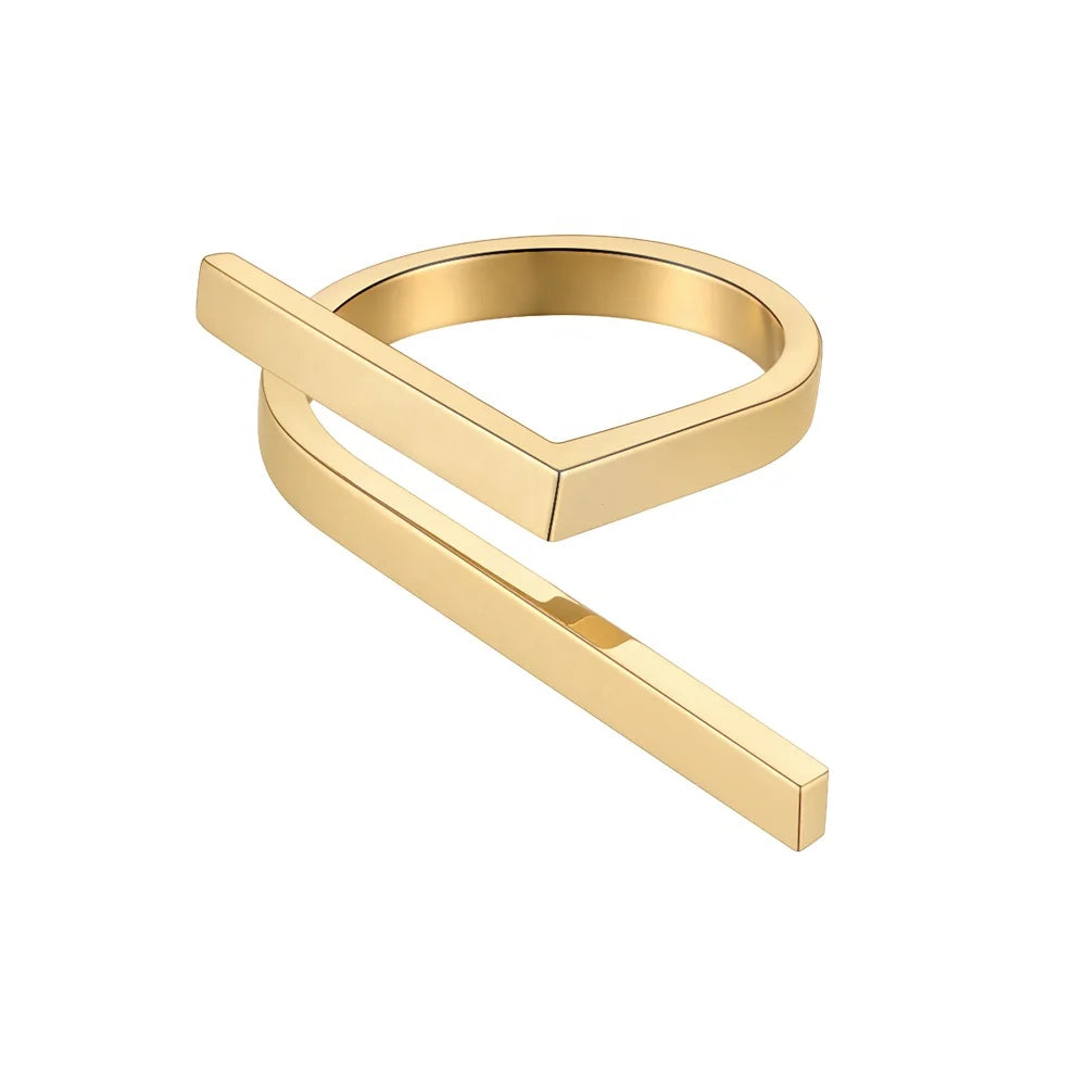 Original Design 18K Gold Plated Stainless Steel Jewelry Futuristic Rings Simple Gold Color Ring for Women Party Rings R214185