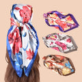 Summer New Fashion Versatile Shawl Imitation Silk Flower Printed Scarf Headband 90 X 90 Women Satin Square Scarf Headscarf