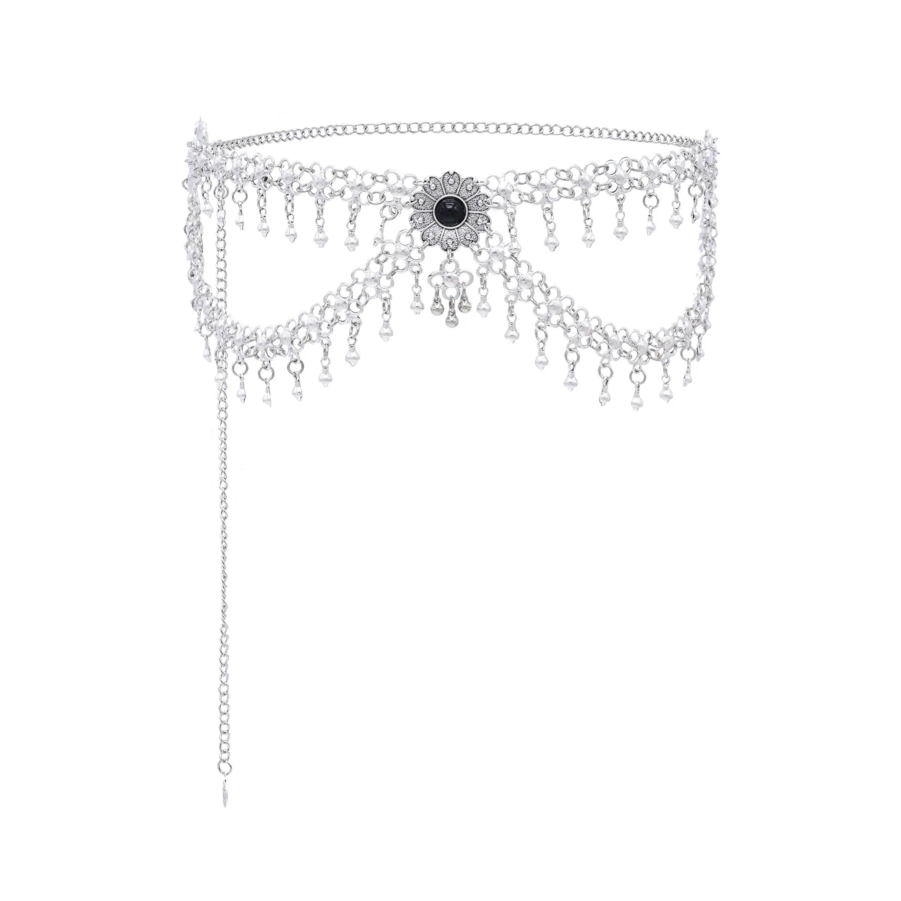 Ethnic Style Summer Beach Waist Chain Flower Retro Black Beads Body Chain Bikini Waist Women's Accessories