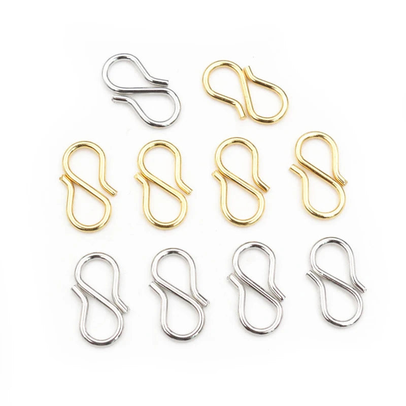 50Pcs Stainless Steel Gold Color S Shape End Clasps Hooks Chain Connectors for Bracelet Necklace DIY Jewelry Making Supplies