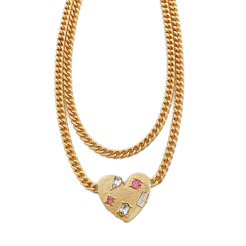 Fashion Jewelry Alloy Designer Rhinestone Women's Necklace Gold Plated Heart Diamond Pendant Necklace for Women