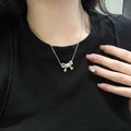 New Silver Hollow Bow Necklace with Collarbone Chain and 6-7MM Natural High-quality Freshwater Bread Pearl Necklace 618