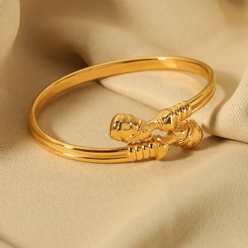 Vintage Non Tarnish Gold Plated Stainless Steel Bracelet Pharaoh Open Adjustable Cuff Bracelet for Women Pulseras Y Brazaletes