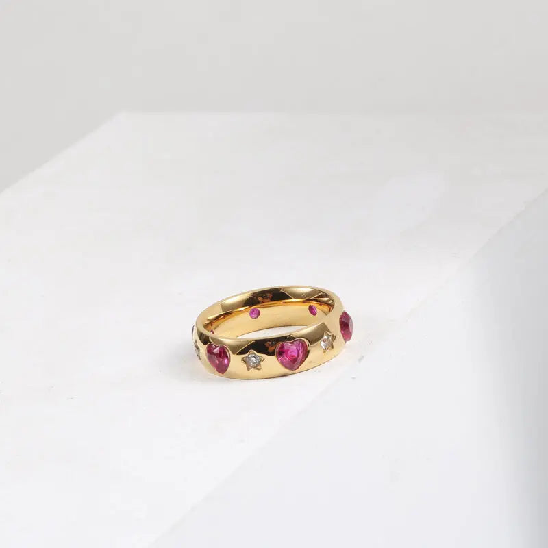 Fenny 18K Gold Plated Ready to Ship Dainty Cute Pink Clear Star Zirconia Ring Stainless Steel Wholesale Jewelry