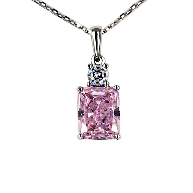 100% 925 Sterling Silver Pendant Necklace for Women Big Rectangle Zircon Stone with Gold Plating Fine Jewelry and Accessories