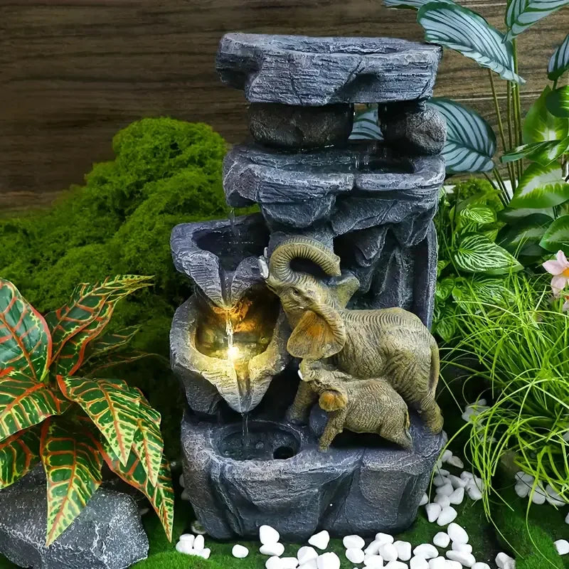 Gray Resin Golden Elephant Hand-painted Water Flow Carving Fountain Realistic Texture Artistic Appeal Outdoor Holiday Gift Model