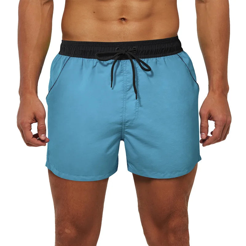 M-4XL Men's Beach Pants Quick Drying Swimming Trunks Solid Color Zip Pocket Capris Mesh Beach Shorts