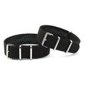 Customized Logo Black Woven Perlon Nylon Watch Band 16mm 18mm 20mm 22mm 24mm One Piece Stainless Steel Buckle