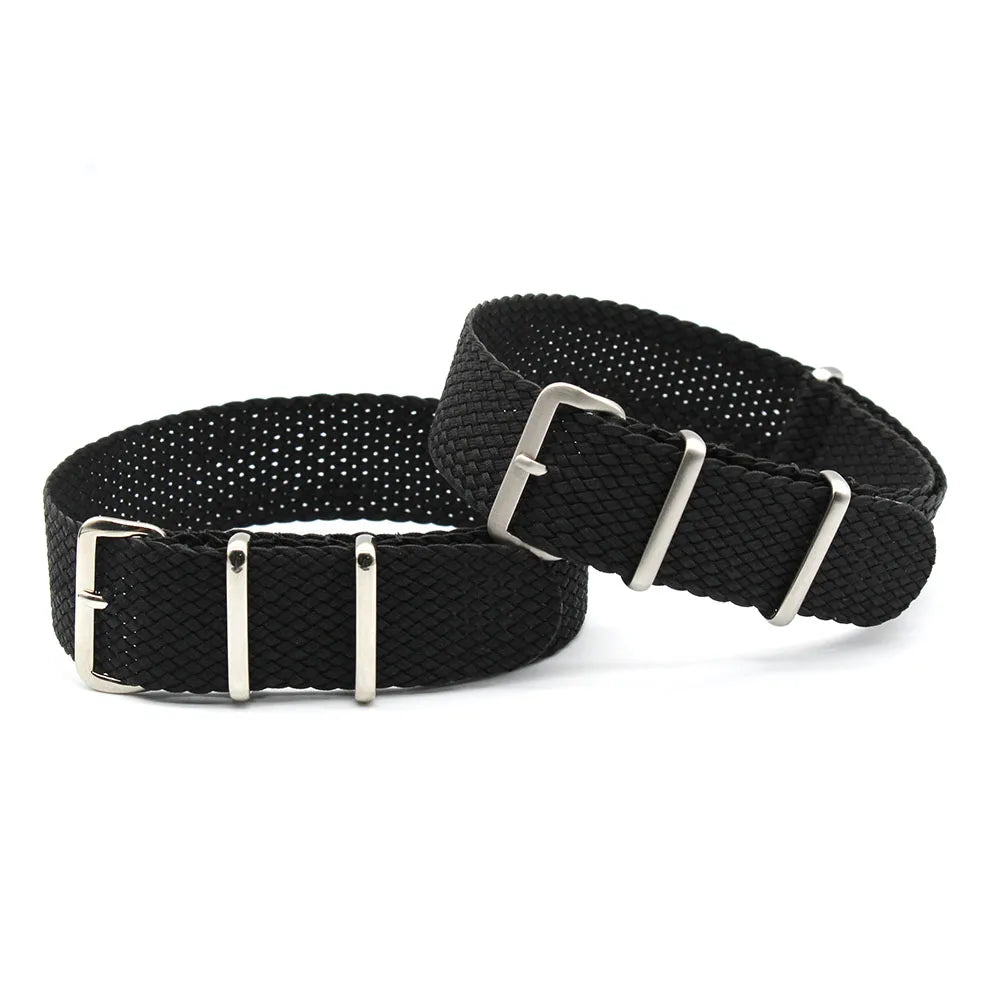 Customized Logo Black Woven Perlon Nylon Watch Band 16mm 18mm 20mm 22mm 24mm One Piece Stainless Steel Buckle
