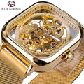 Forsining Men's Skeleton Sports Business Watch Automatic Self-Wind Mechanical Wristwatch 22mm Mesh Steel Transparent Case Reloj