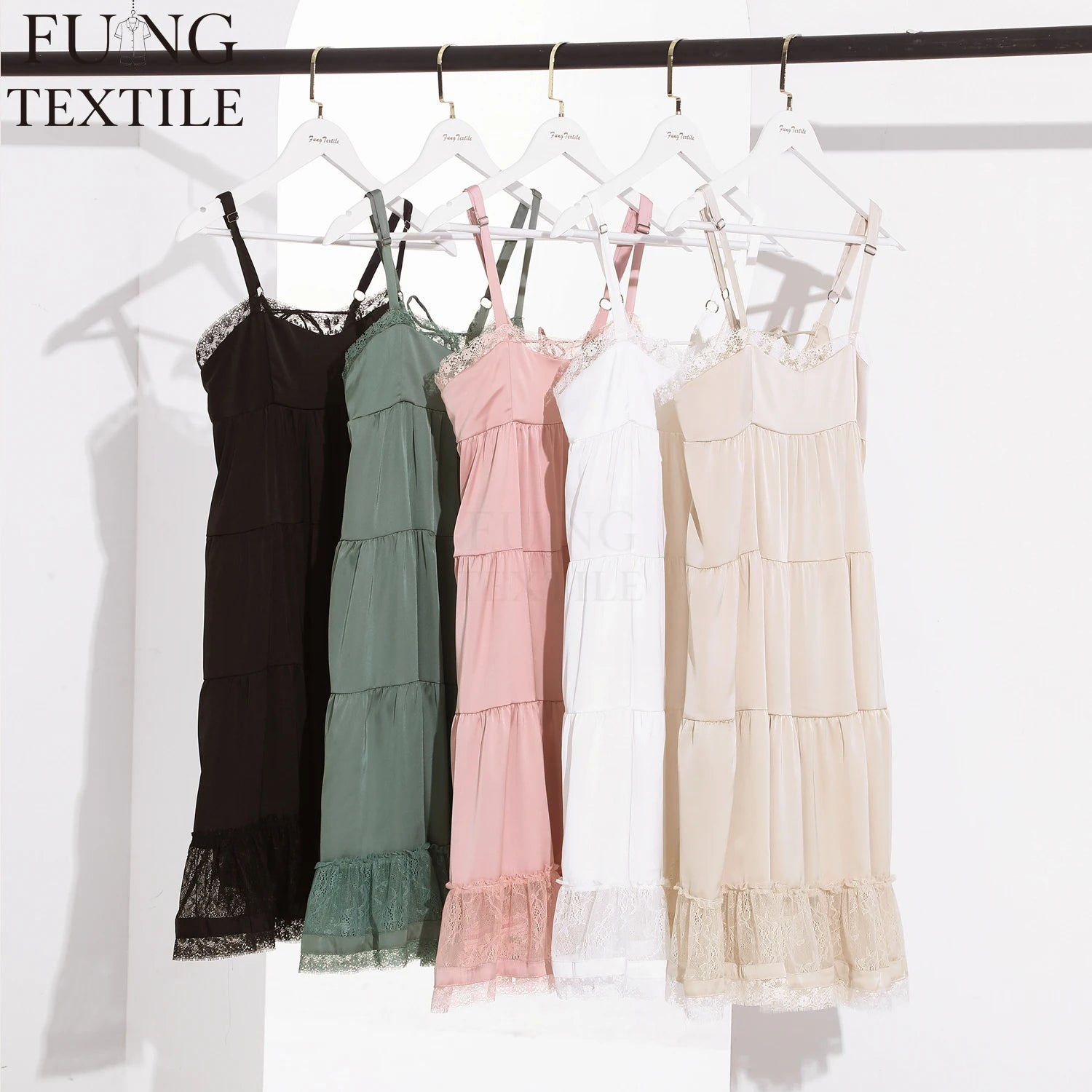 FUNG 6032 Summer New Lady Satin Spaghetti Straps Nightwear Nightgown Lace Sexy Home Clothes Bathrobe