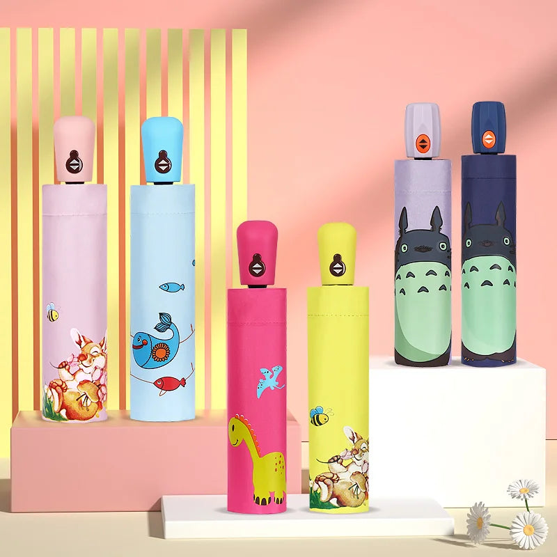 New Glue Lovely Sunny and Rainy Umbrella Automatic  Kids Umbrella Folding Children's Umbrellac Cartoon Umbrella with logo