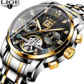 LIGE Business 9909 Men Automatic Mechanical Tourbillon Watch Luxury Fashion Stainless Steel Sport Watches Men Relogio Masculino