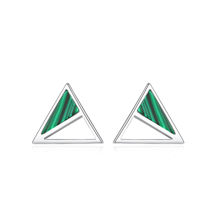 Minimalist jewelry 925 sterling silver fashion triangle shape malachite stud earrings for women