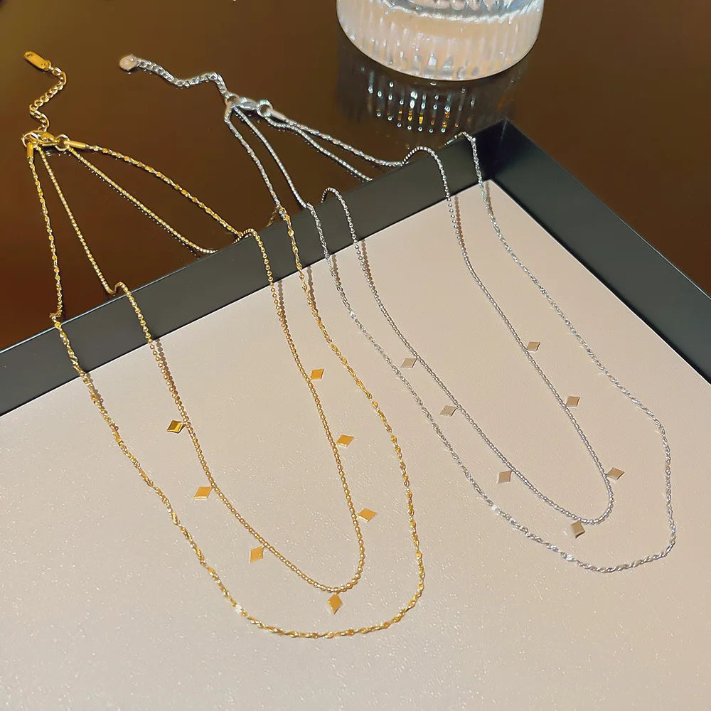 Collar De Acero Inoxidable No Fade Stainless Steel Necklace Minimalist Double Layers Titanium Steel Clavicle Chain Necklace