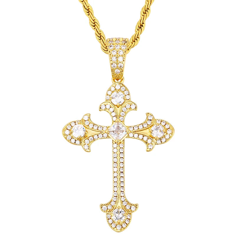 Hip Hop Trend Men's High Quality Jewelry Wholesale Bling Godl Plated Brass AAAAA Zircon Diamond Cross Pendant