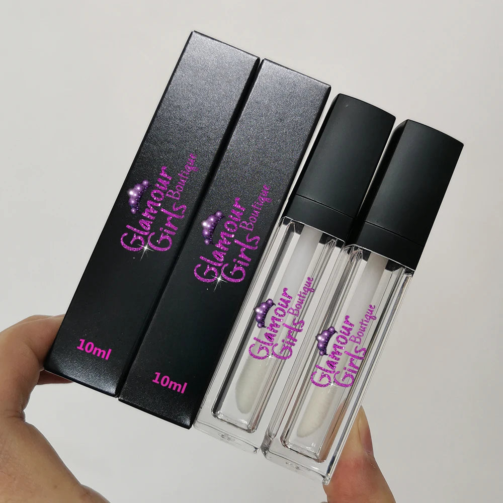 10ml Custom LOGO Transparent Plastic Big Brush Lip Gloss Tube High Quality Lip Oil Tube with White Black Lid