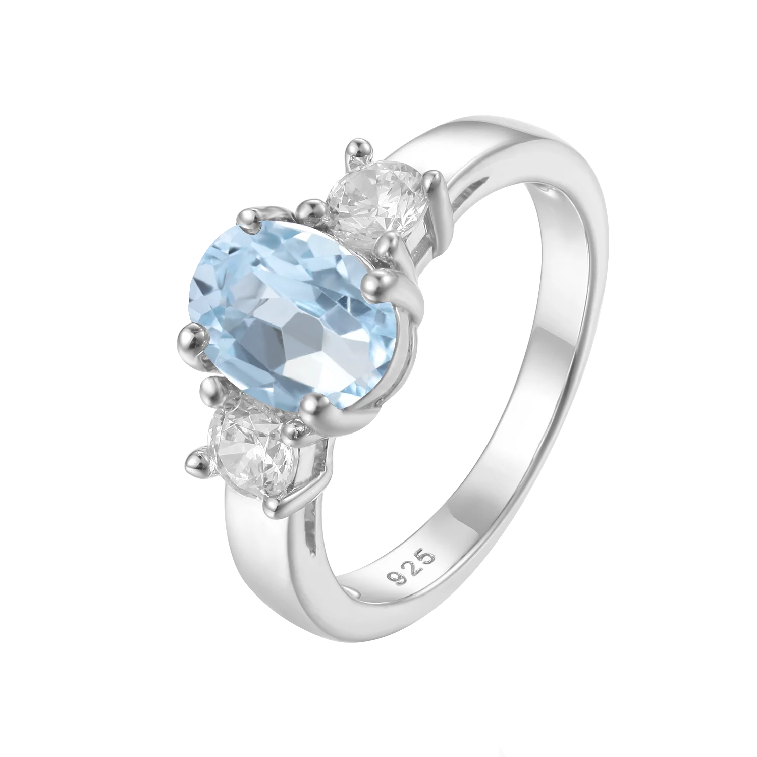 Abiding Jewelry 2024 Hot Sell Natural Gemstone Sky Blue Topaz CZ Accented Simple Design Ring With OEM ODM Service