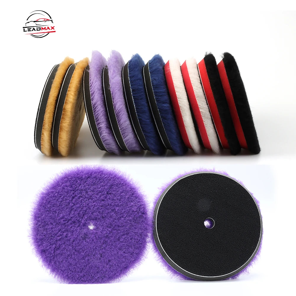 LEADMAX 5'' Car Polishing Wool Pad DA/GA/RO Polisher Round Lamb Wool Buffing Foam for Car/Piano/Ship/Aircraft Cr Polishing