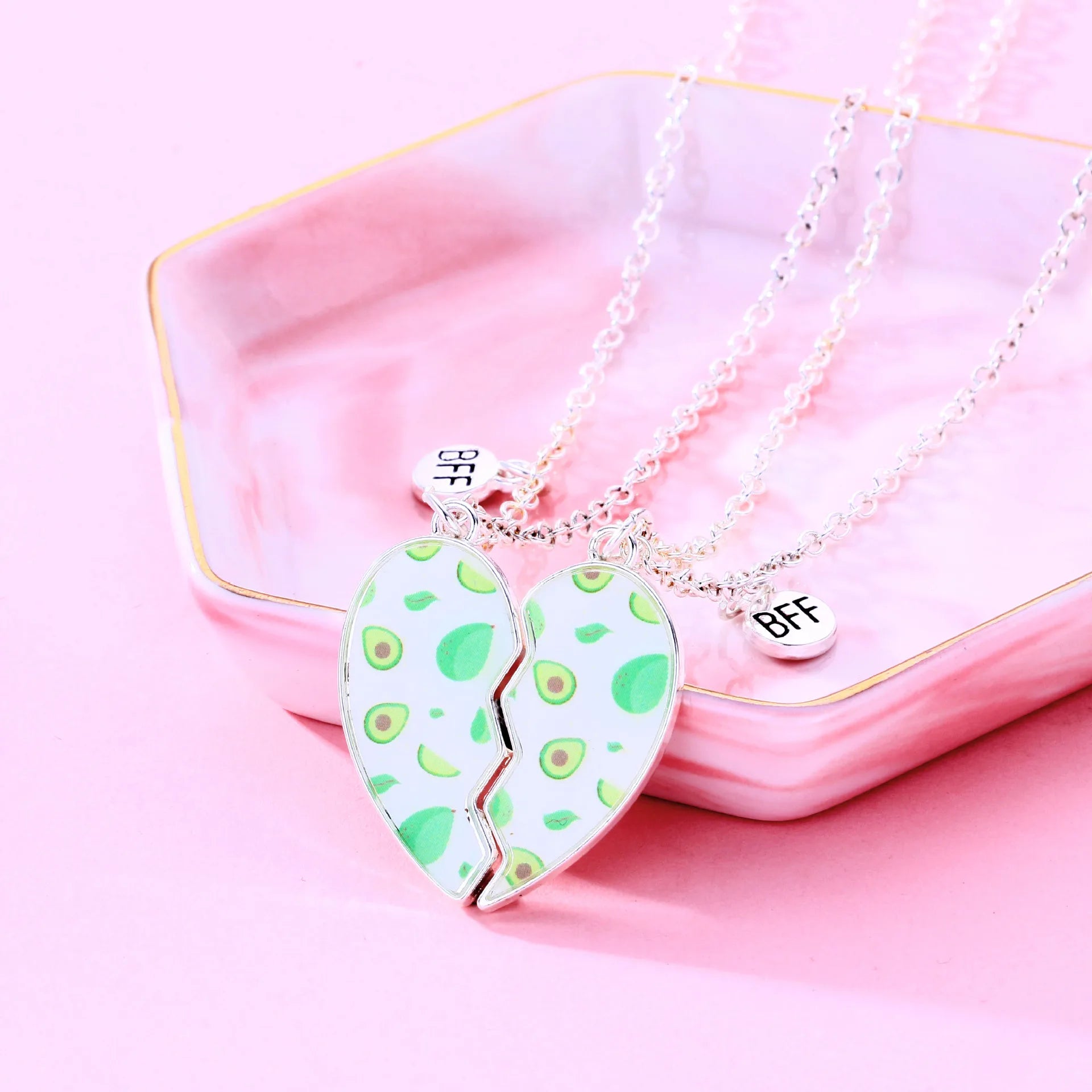 Drop Oil Avocado BFF Broken Heart Pendent Best Friends Forever Necklace for Couple Cute Fruits Pendant Necklaces