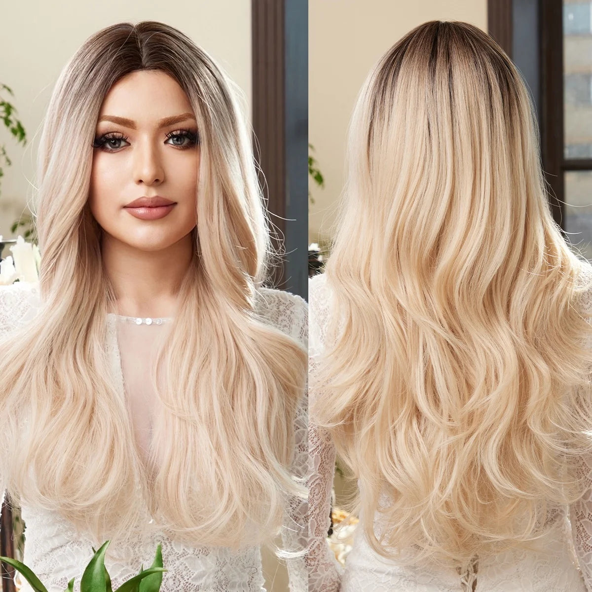 Colorful Waves Synthetic Wigs Black Gradient Blonde White Rainbow Hair Heat Resistant Fibers Natural Appearance Soft Smooth