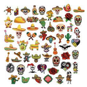 Factory Made Mexican Day Style Skull Beef Roll Rose Avocadoo Design Iron on Embroidered Mexico Dead Holiday Patches