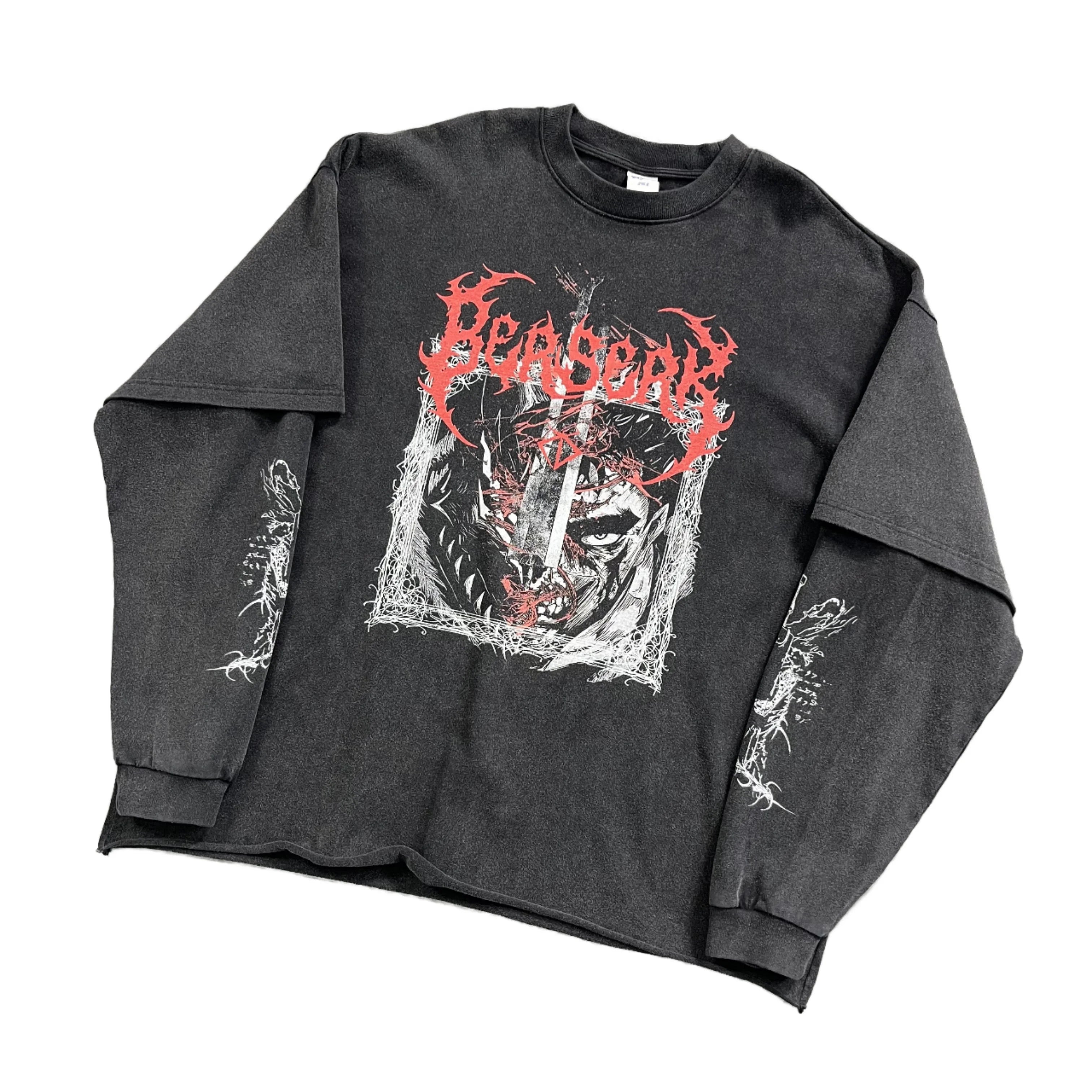 Dark Aesthetic Vintage Graphic 100% Cotton Knitted Long Sleeve T-Shirt Men's Trendy Streetwear Digital Print Quick Dry