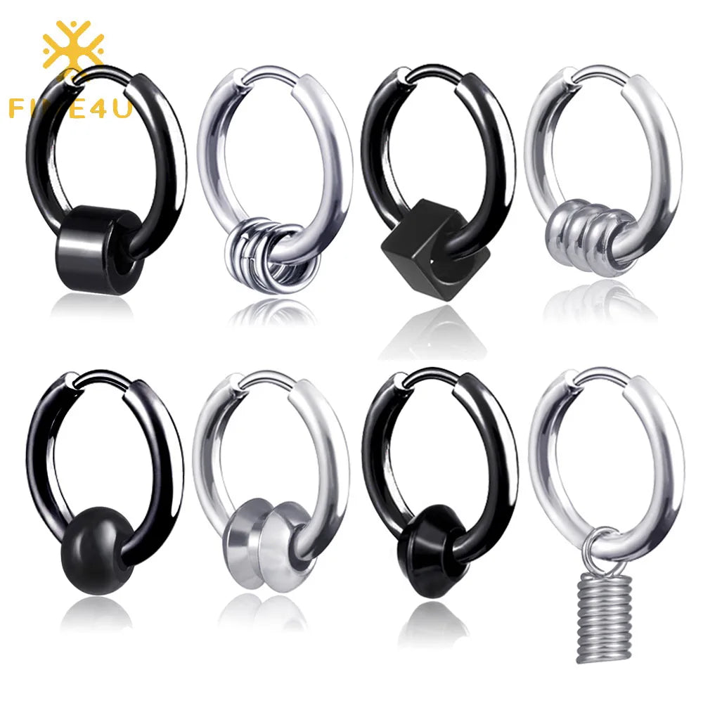Hip Hop Boys Simple Jewelry Aretes Para Hombres Black Huggie Hoops Ear Ring Stainless Steel Man Earrings